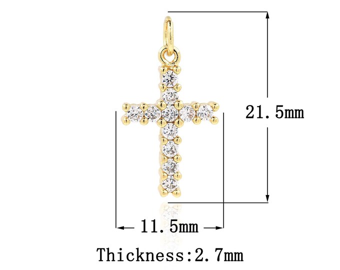 18K Gold Filled Cross Pendant,Gold Dainty CZ Religion Charms,Christian Charm Bracelet Necklace for DIY Jewelry Making Supply