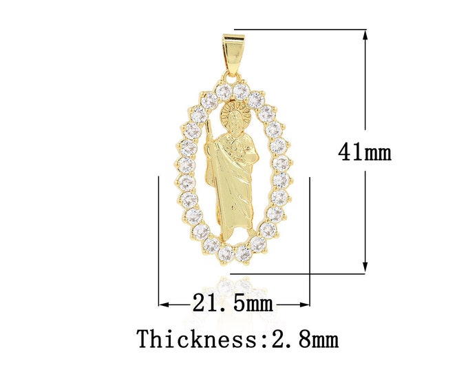 18K Gold Filled Saint Jude Pendant,Gold Dainty CZ St.Juda Charms,Religion Charm Bracelet Necklace for DIY Jewelry Making Supply