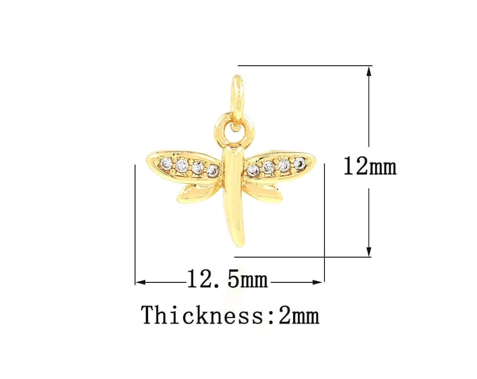 18K Gold Filled CZ Dragonfly Pendant,Gold Dainty Dragonfly Charms,Dragonfly Charm Bracelet Necklace for DIY Jewelry Making Supply