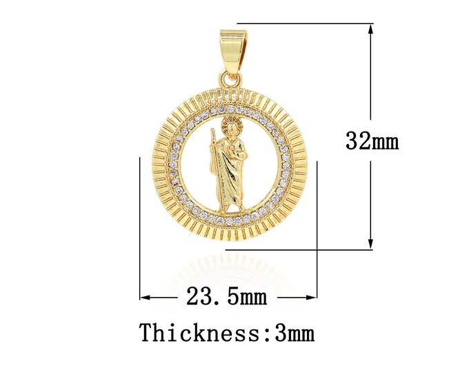 18K Gold Filled CZ Saint Jude Pendant,Gold Dainty St.Juda Charms,Religion Charm Bracelet Necklace for DIY Jewelry Making Supply