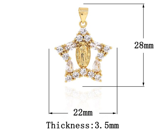 18K Gold Filled Virgin Mary Pendant,Gold Dainty Religion Charms,CZ Star Charm Bracelet Necklace for DIY Jewelry Making Supply
