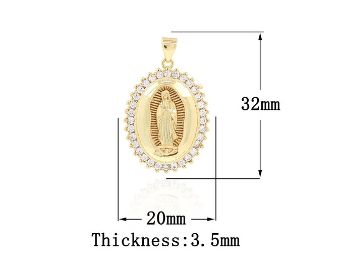 18K Gold Filled CZ Virgin Mary Pendant,Gold Dainty Religion Charms,Catholic Charm Bracelet Necklace for DIY Jewelry Making Supply