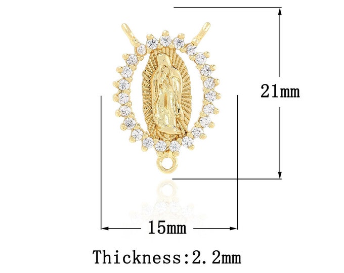 18K Gold Filled Virgin Mary Pendant,Gold Dainty CZ Religion Charms,Catholic Charm Bracelet Necklace for DIY Jewelry Making Supply