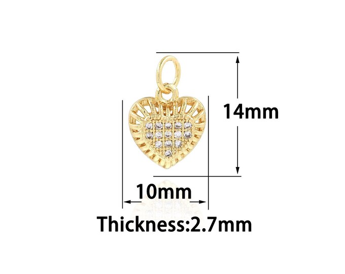 18K Gold Filled Heart Pendant,Gold Dainty Heart Charms,CZ Heart Charm Bracelet Necklace for DIY Jewelry Making Supply