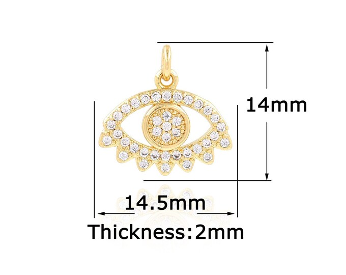 18K Gold Filled Devil Eye Pendant,Gold Dainty Eye Charms,CZ Simple Charm Bracelet Necklace for DIY Jewelry Making Supply