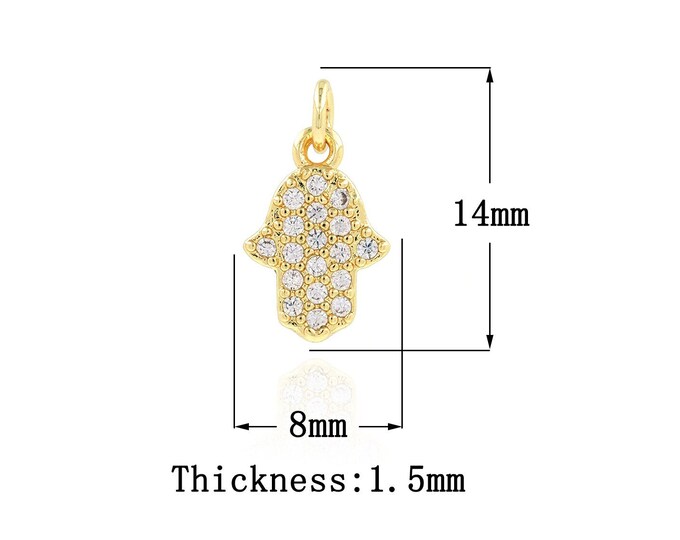 18K Gold Filled Hamsa Pendant,Gold Dainty Fatima Charms,CZ Hand Charm Bracelet Necklace for DIY Jewelry Making Supply