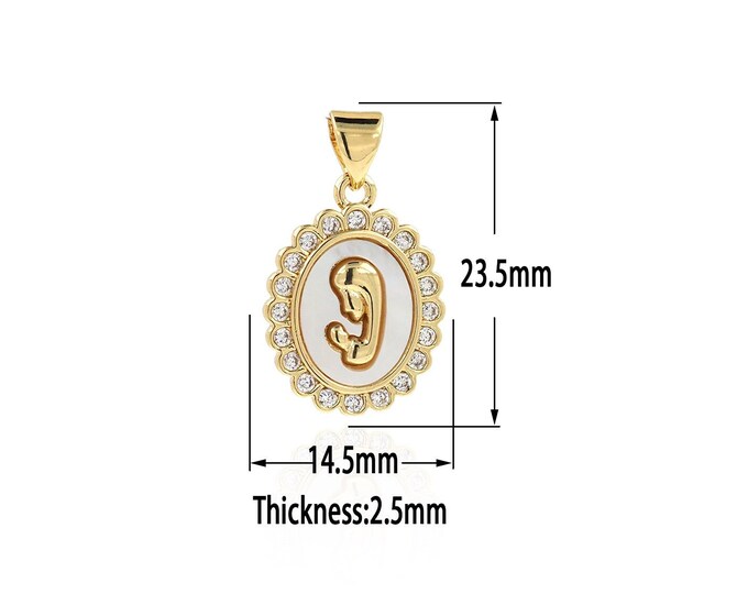 18K Gold Filled Mother Pendant,Gold Oval Charms,  CZ Mother-of-Pearl Charm Bracelet Necklace for DIY Jewelry Making Supply
