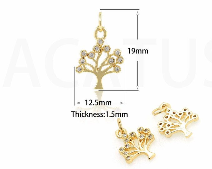 18K Gold Filled Tree Pendant,Gold Dainty CZ Tree of Life Charms,Tree Charm Bracelet Necklace for DIY Jewelry Making Supply