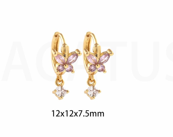 Polaris Earrings,Tassel Earrings,18K Gold Filled Pendant Earrings,Micropavé CZ Flower Earrings,DIY Jewelry Supplies, 12x12x7.5mm
