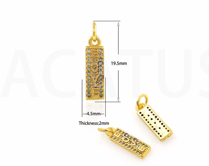 18K Gold Filled LOVE Pendant,Gold Dainty CZ Bar Charms,Heart Bar Charm Bracelet Necklace for DIY Jewelry Making Supply