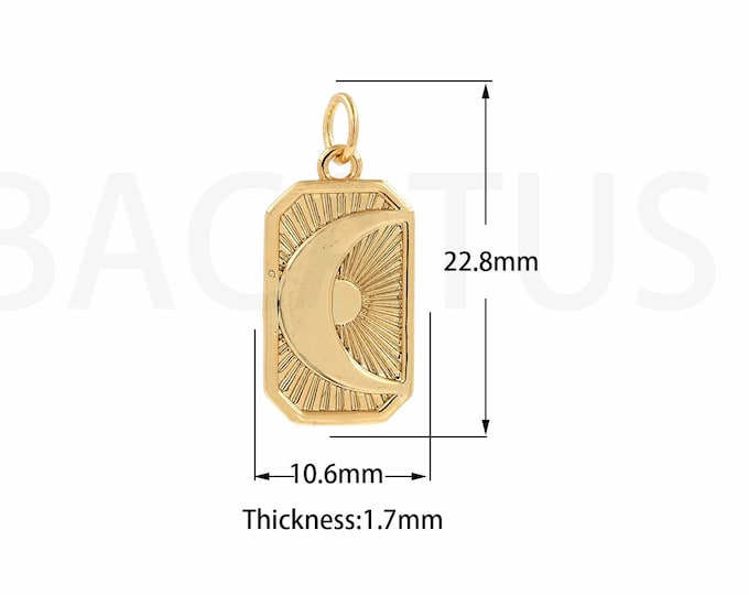 Square Charm Square Necklace Celestial Pendant 18K Gold Filled Moon Jewelry,DIY Jewelry Making Supplies 10.6x22.8x1.7mm