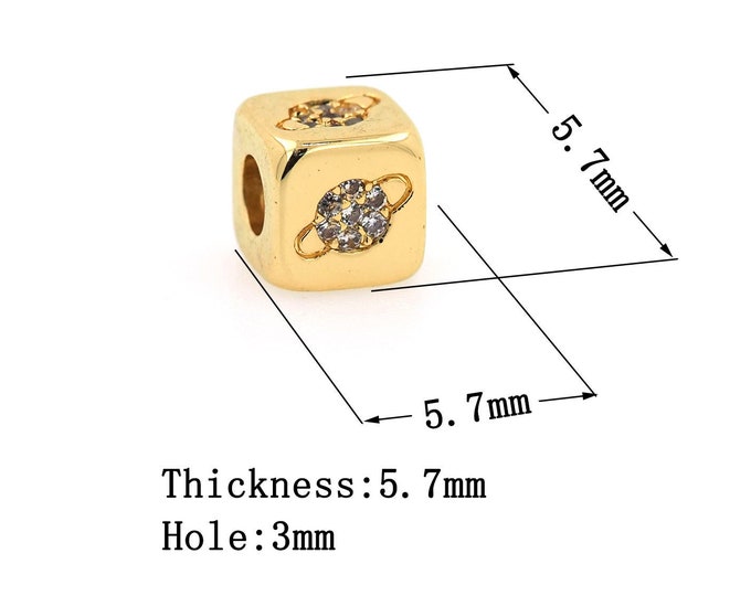 18K Gold Filled CZ Saturn Beads,Gold Square Beads,Saturn Beads DIY Gold Jewelry Making Supply