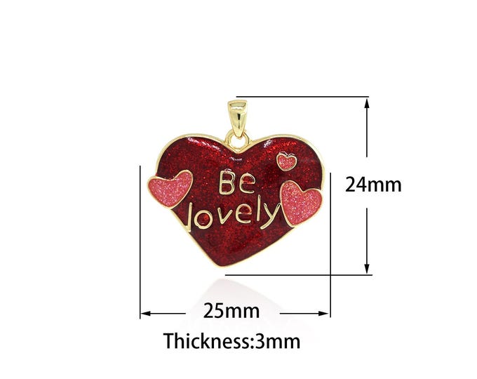 Letter Heart Love Pendant, Enamel Charm,18K Gold Filled Red Heart Necklace, Suitable for Bracelet, Necklace, Jewelry Articles