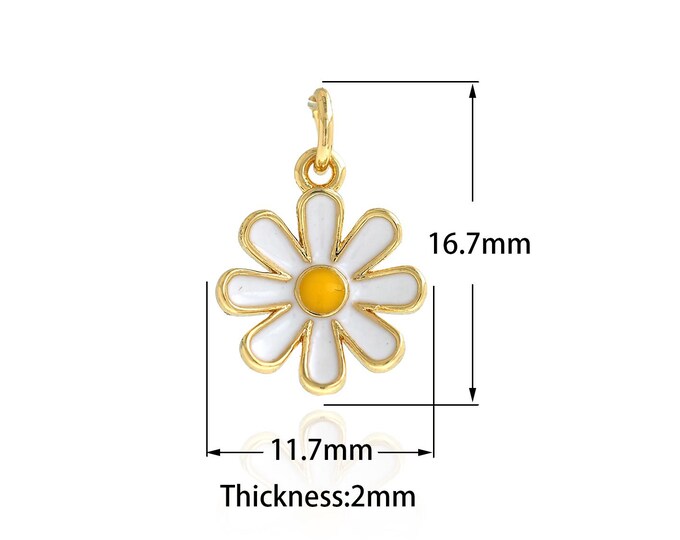 Enamel Flower Pendant, 18K Gold Filled Oval Necklace,Enamel Flower Pendant,Enamel Charm, DIY Jewelry Supplies