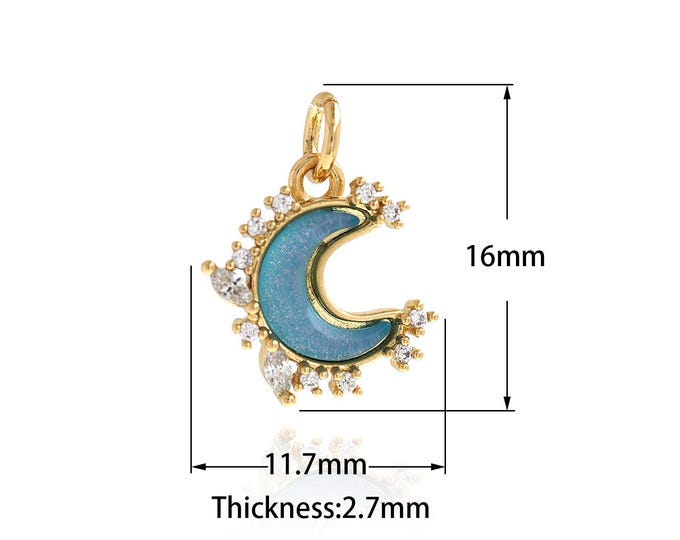 1PCS Enamel Blue Moon Necklace, Crescent Moon Charm, Moon Jewelry, Suitable For Jewelry Making Supplies