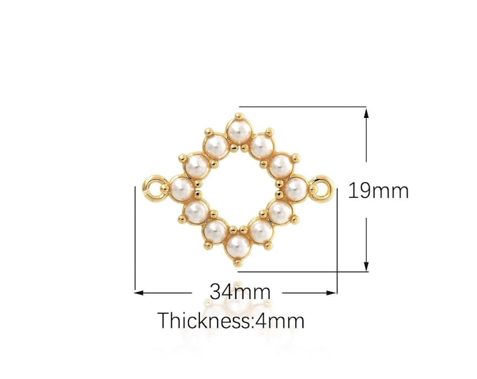 Cubic Zirconia Square Jewelry, 18K Gold Filled Square Connector, CZ Square Connector, DIY Jewelry Making Accessories 34x19x4mm