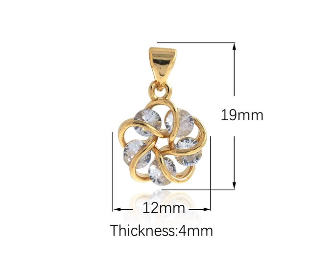 Flower Pendant, Micropavé CZ Plant Necklace, 18K Gold Filled Flower Charm, Plant Charm, DIY Jewelry Supplies