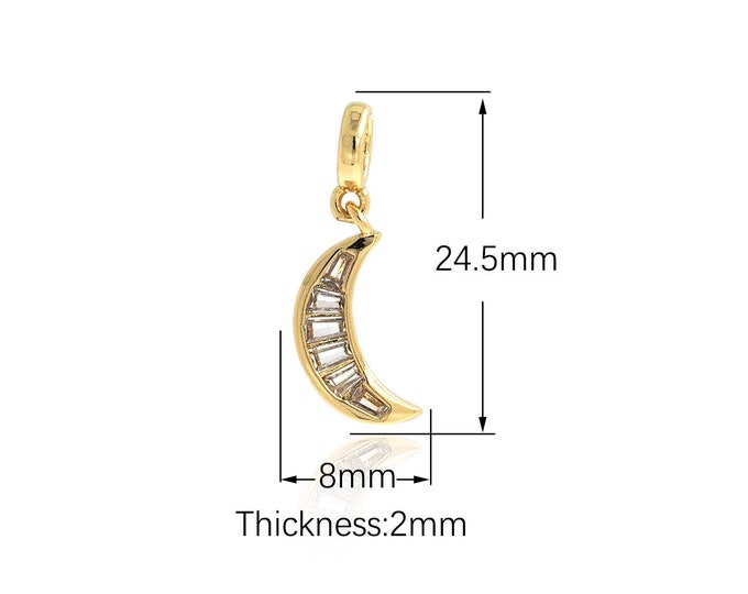 Micropavé CZ Exquisite Crescent Pendant Necklace, 18K Gold Filled Moon Pendant, Golden Crescent Charm, Gift for Her 24.5x8x2mm