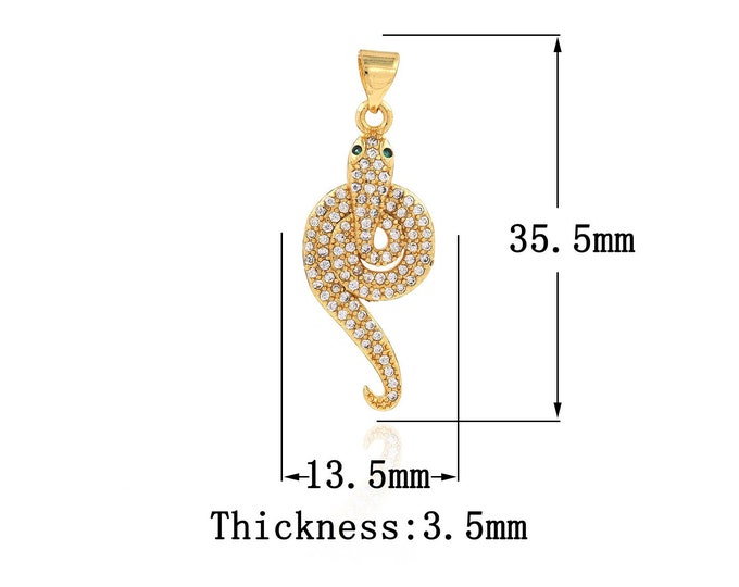 18K Gold Filled Snake Pendant,Gold Dainty CZ Snake Charms,Snake Charm Bracelet Necklace for DIY Jewelry Making Supply