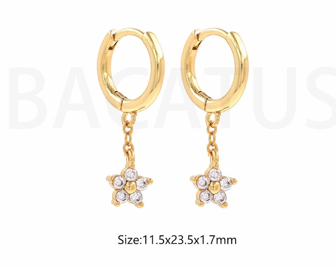 Star Tassel Earrings,18K Gold Filled Pendant Earrings,Micropavé CZ Pentagram Earrings,Flower Earrings,DIY Jewelry Supplies, 11.5x23.5x1.7mm