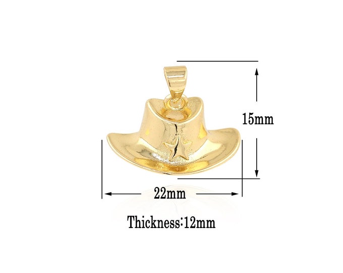 18K Gold Filled Hat Pendant, Gold Delicate Hat Charms,Cowboy Hat Charm Bracelet Necklace, Suitable for DIY Jewelry Making Supply