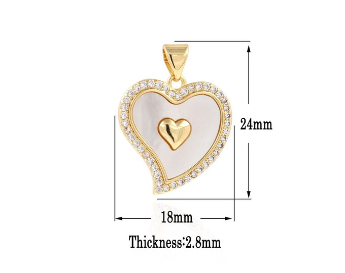 Gold Heart Charms,18K Gold Filled Heart Pendant,CZ Heart Charm Bracelet Necklace for DIY Jewelry Making Supply