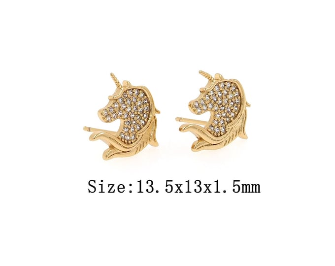 1pair 18K Gold Filling Horse Stud Earrings,Gold Horse Stud Earring,Simple Stud Earrings,Gift for Her