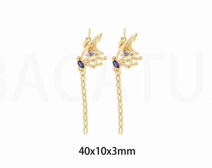 1Pair MicroPave CZ  Butterfly Earrings 18K Gold Filled Butterfly Earrings,Insect Jewelry Tassel Earrings,Pendant Earrings,40x10x3mm
