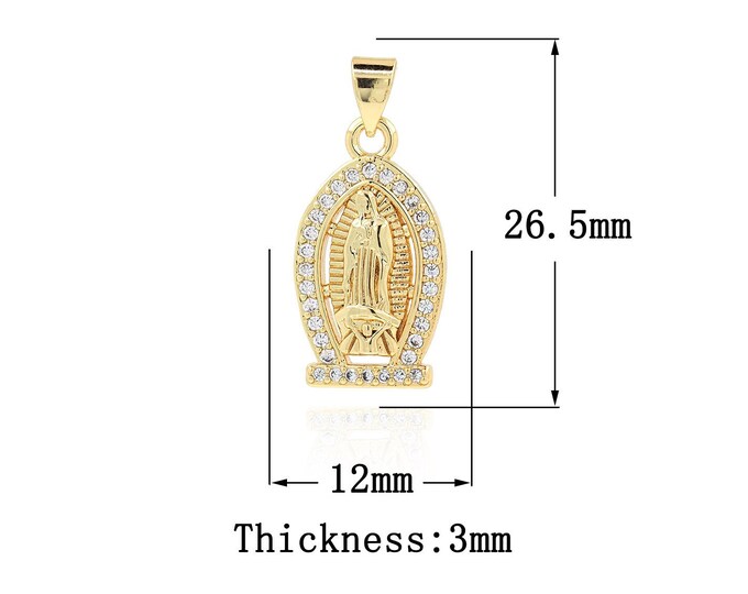 18K Gold Filled CZ Virgin Mary Pendant,Gold Dainty Religion Charms,Catholic Charm Bracelet Necklace for DIY Jewelry Making Supply