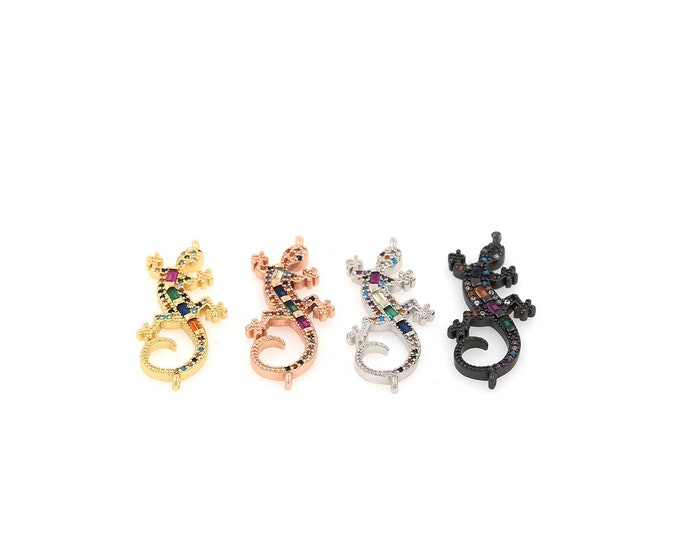 18K Gold Filled CZ Gecko Connector,Gold Dainty Gecko Connector,Gecko Connector Bracelet Necklace for DIY Jewelry Making Supply