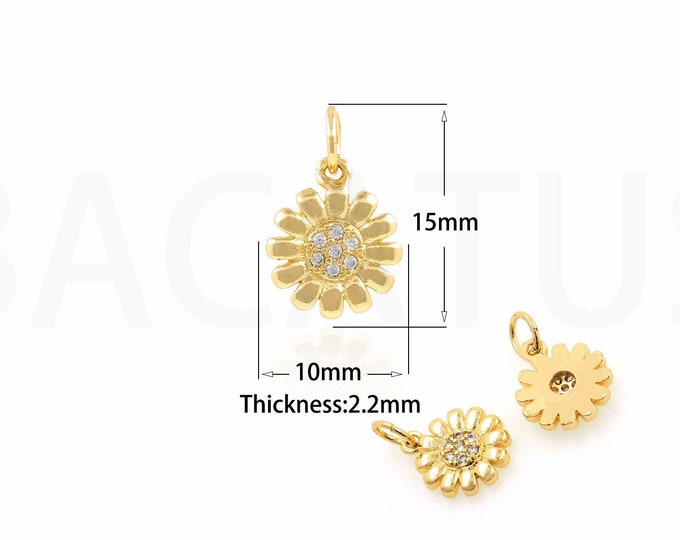 18K Gold Filled Flower Pendant,Gold Dainty CZ Flower Charms,Flower Charm Bracelet Necklace for DIY Jewelry Making Supply