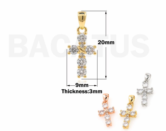 1PCS 18K Gold Filled Cross Pendant Faith Cross Pendant Simple And Classic Religious Jewelry Necklace DIY Production CZ Charm 20x9x3mm