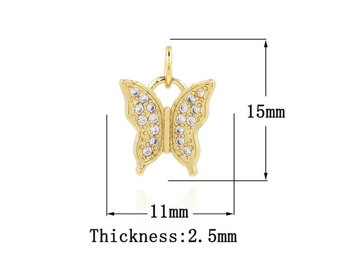 18K Gold Filled CZ Butterfly Pendant,Gold Dainty Butterfly Charms,Butterfly Charm Bracelet Necklace for DIY Jewelry Making Supply