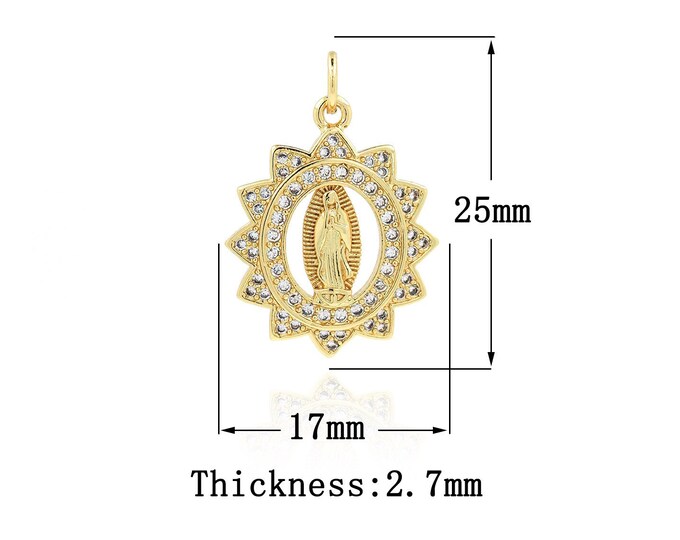 18K Gold Filled Virgin Mary Pendant,Gold Dainty Religion Charms,CZ Catholic Charm Bracelet Necklace for DIY Jewelry Making Supply