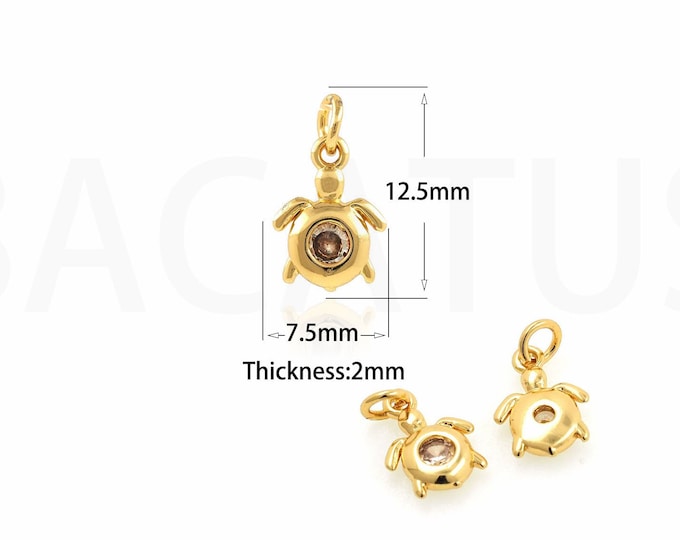 18K Gold Filled Mini Tortoise Pendant, Gold Tortoise Necklace, Metal Tortoise, Marine Jewelry 7.5x12.5x2mm