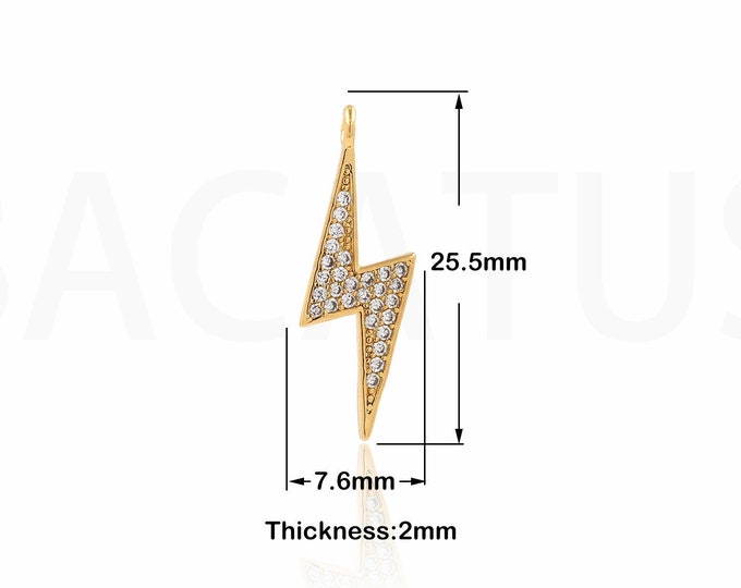 Micropavé CZ Lightning Necklace, Lightning Pendant, 18K Gold Filled Lightning Charm, Weather Charm, DIY Jewelry Supplies, 25.5x7.6x2mm
