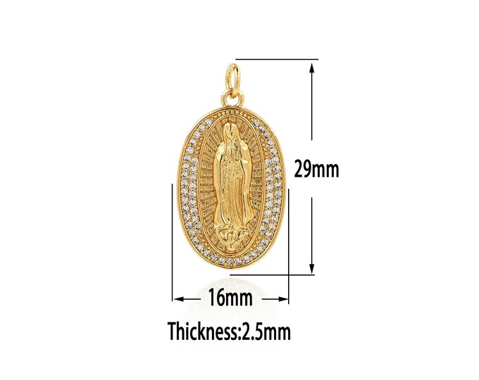 Gold Catholic Charms,18K Gold Filled Virgin Maria Pendant,  CZ Religious Charm Bracelet Necklace for DIY Jewelry Making Supply