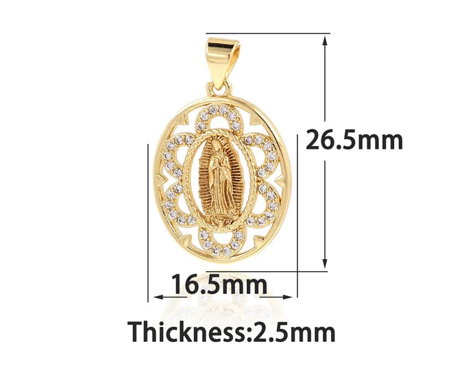 18K Gold Filled Virgin Mary Pendant,Gold Dainty CZ Catholic Charms,Simple Charm Bracelet Necklace for DIY Jewelry Making Supply