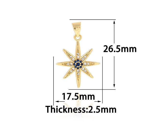 18K Gold Filled North Star Pendant,Gold Dainty Star Charms,CZ Star Charm Bracelet Necklace for DIY Jewelry Making Supply,17.5x26.5x2.5mm