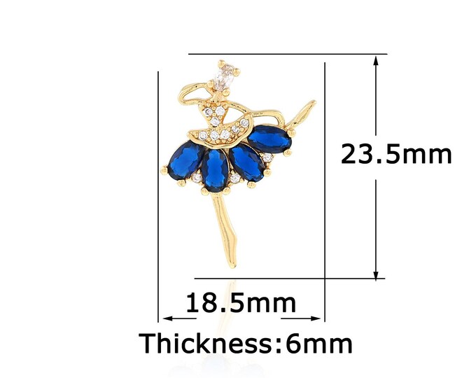 Micropavé CZ Dancer Charms,18K Gold Filled Ballet Pendant,Ballet Charm Bracelet Necklace for DIY Jewelry Making Supply,18.5x23.5x6mm