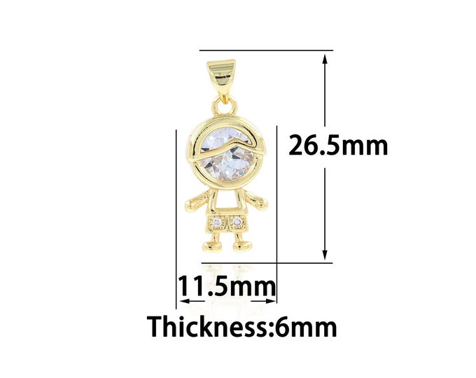 Boy Charm 18K Gold Filled Boy Pendant,Gold Dainty Character Charms Bracelet Necklace for DIY Jewelry Making Supply,11.5x26.5x6mm