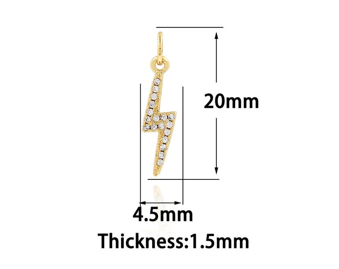 Gold Lightning Charms,18K Gold Filled Lightning Pendant,CZ Lightning Charm Bracelet Necklace for DIY Jewelry Making Supply,4.5x20x1.5mm
