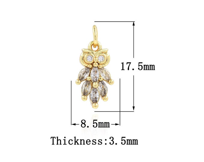 18K Gold Filled Owl Pendant,Gold Dainty CZ Owl Charms,Owl Charm Bracelet Necklace for DIY Jewelry Making Supply