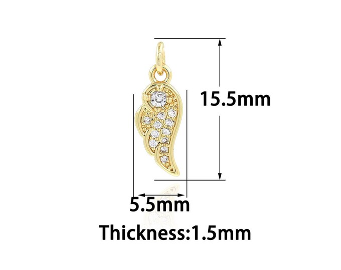 18K Gold Filled Wings Pendant, Gold Dainty Wings Charms,Simple pendant Bracelet Necklace for DIY Jewelry Making Supply,5.5x15.5x1.5mm