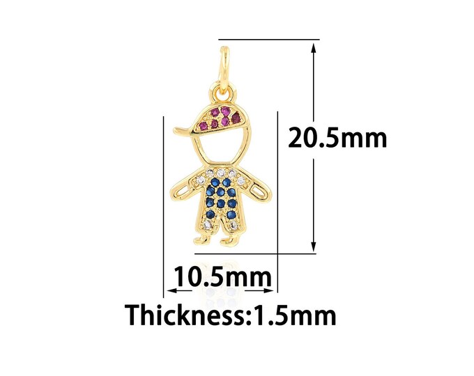 Gold Dainty CZ Boy Charms,18K Gold Filled Tiny Boy Pendant,Boy Charm Bracelet Necklace for DIY Jewelry Making Supply,10.5x20.5x1.5mm