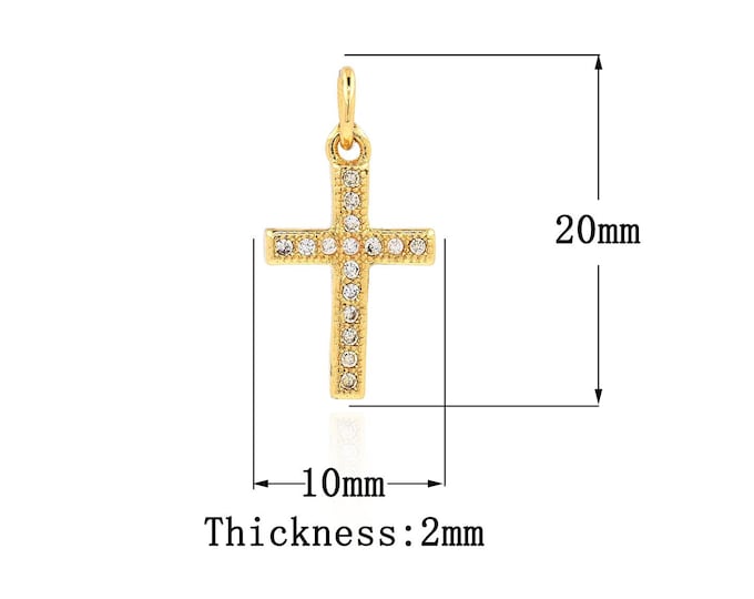 18K Gold Filled Cross Pendant,Gold Dainty CZ Religion Charms,Christian Charm Bracelet Necklace for DIY Jewelry Making Supply