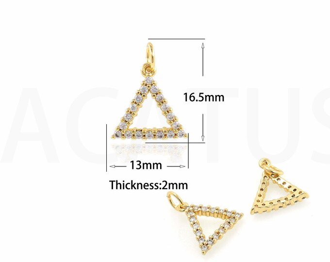 Micropavé CZ Fake Crystal Necklace, 18K Gold Filled Triangle Crystal Pendant, Rhinestone Pendant, DIY Jewelry Accessories, 13x16.5x2mm