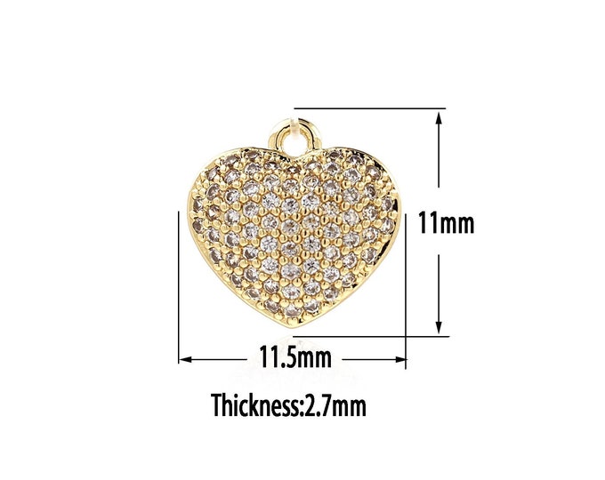 18K Gold Filled Heart Pendant,Gold Dainty Heart Charms,Heart Charm Bracelet Necklace for DIY Jewelry Making Supply