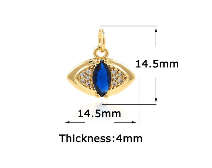 18K Gold Filled Devil Eye pendant,Gold Oval Charms,Eye Charm Bracelet Necklace for DIY Jewelry Making Supply