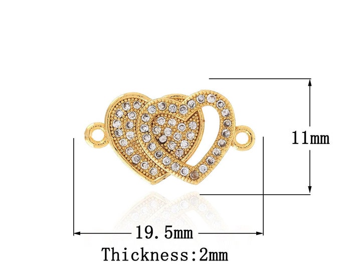 18K Gold Filled Heart Connector,Gold Dainty Heart Connector,Micro Pave CZ Heart Connector DIY Jewelry Making Supply,